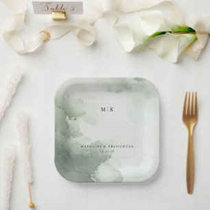 Assiettes En Carton Aquarelle verte sereine