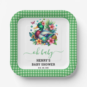 Assiettes En Carton Aquarelle verte Un Lucky Duck Boy 1er anniversaire