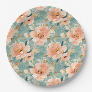 Assiettes En Carton Aquarelle vintage Floral Abstrait Motif (1)