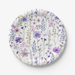 Assiettes En Carton Aquarelle violet Fleurs sauvages 1er anniversaire