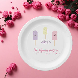 Assiettes En Carton Aquarelle violet rose crème glacée fête d'annivers