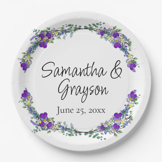 Assiettes En Carton Aquarelle violette Lavender Eucalyptus (Devant)