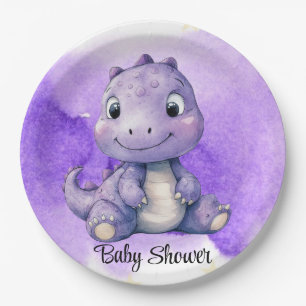 Assiettes En Carton Aquarelle violette mignonne Dinosaur Baby shower f