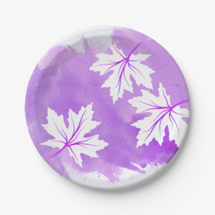 Assiettes En Carton Aquarelle violette moderne et feuilles d'érable