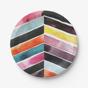 Assiettes En Carton Aquarelle vive Chevron I