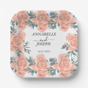 Assiettes En Carton aquarelles Florales Mariage Botanique Moderne