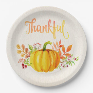 Assiettes En Carton Aquarelles "reconnaissantes" de thanksgiving les