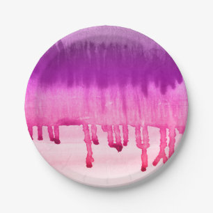 Assiettes En Carton Aquarelles violettes rose Cool Ombre