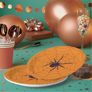 Assiettes En Carton Araignée et toile sur fête orange