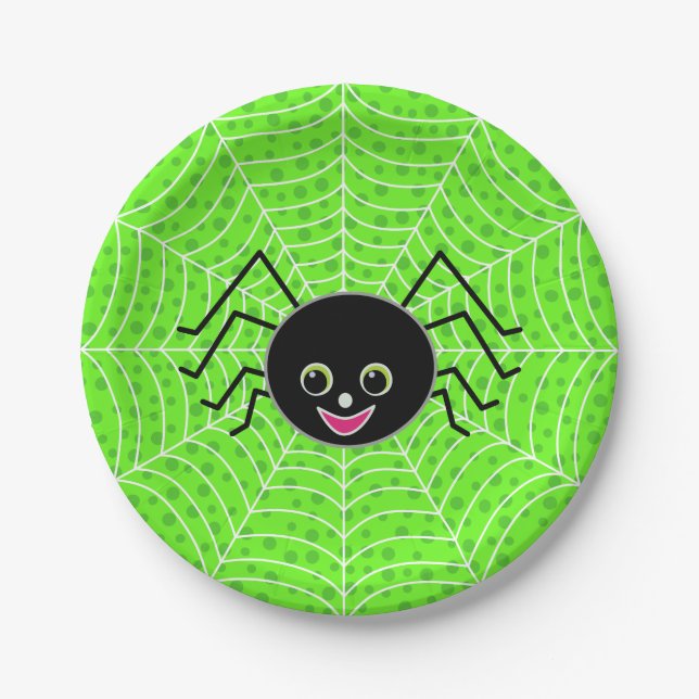 Assiettes En Carton Araignée mignonne de Halloween sur le Web (Devant)