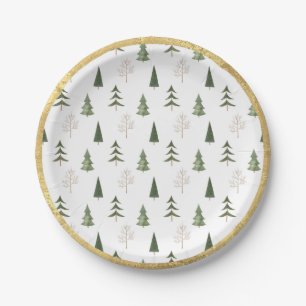Assiettes En Carton Arbre à pin tiré à main d'or Noël