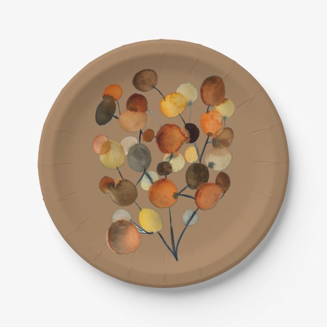 Assiettes En Carton Arbre Abstrait brun d'automne (Devant)