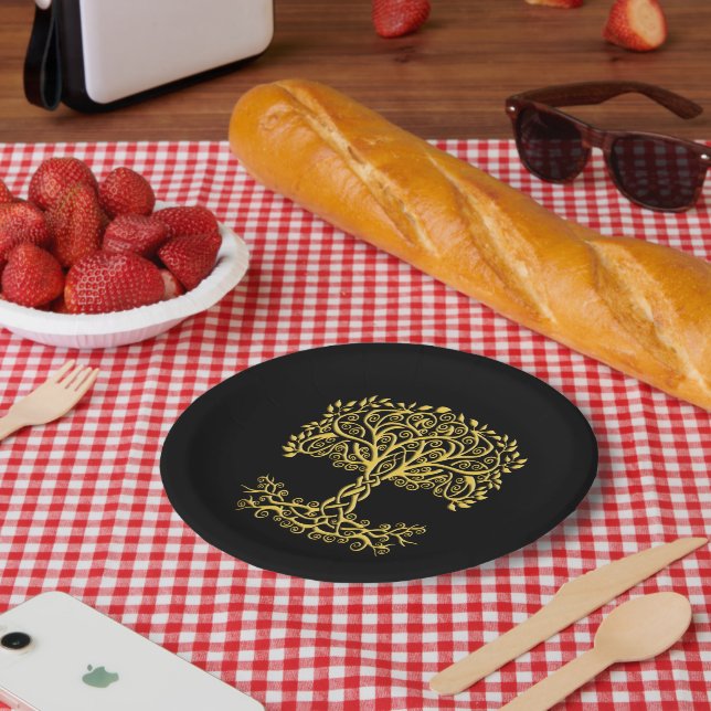 Assiettes En Carton Arbre Celtique Jaune (Pique-nique)