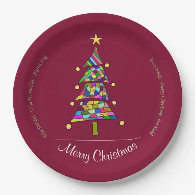 Assiettes En Carton Arbre couleur de Noël (Devant)