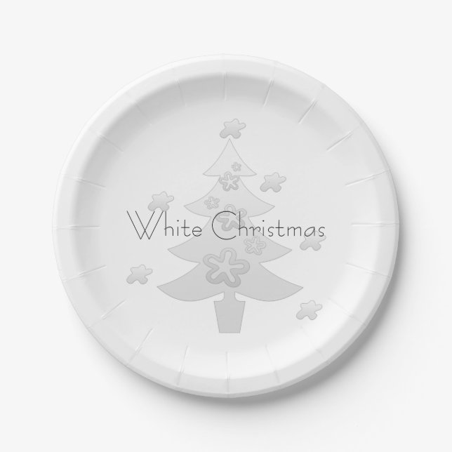 Assiettes En Carton Arbre d'argent de Noël blanc personnalisé (Devant)