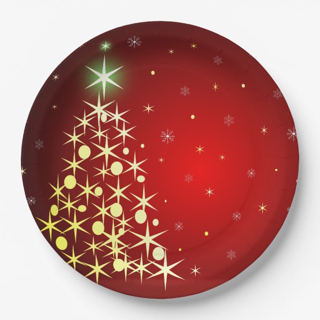 Assiettes En Carton Arbre de Noël avec des étoiles (Devant)