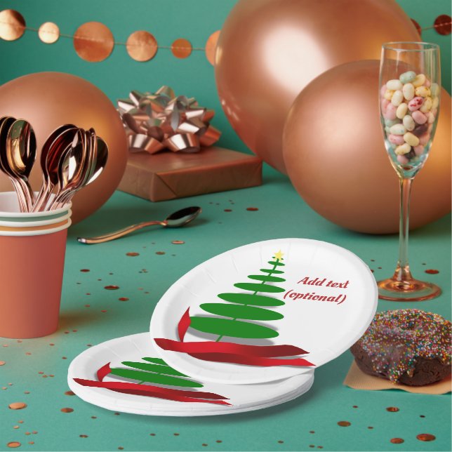 Assiettes En Carton Arbre de Noël avec ruban rouge (Multi)