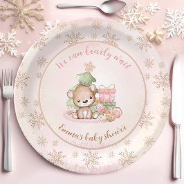Assiettes En Carton Arbre de Noël Bébé Ours Fille Baby shower