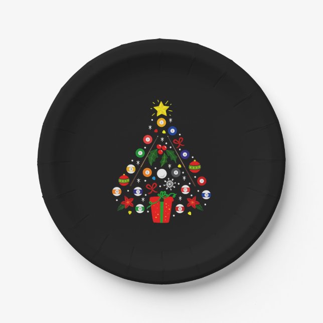 Assiettes En Carton Arbre de Noël Billiard (Devant)