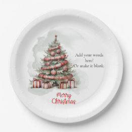 Assiettes En Carton Arbre de Noël blanc rouge traditionnel