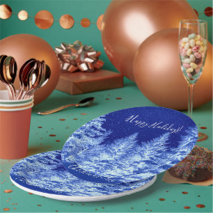 Assiettes En Carton Arbre de Noël bleu néon