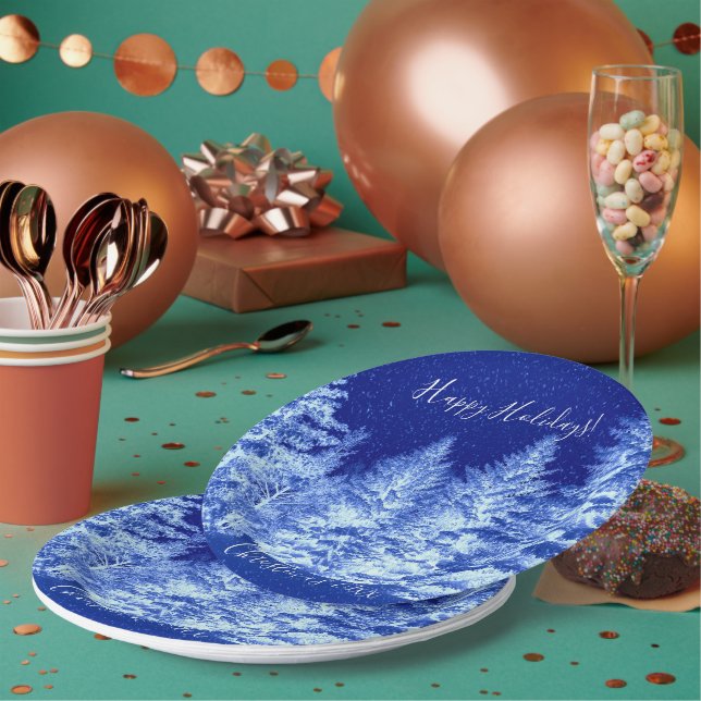 Assiettes En Carton Arbre de Noël bleu néon (Multi)