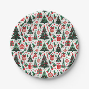 Assiettes En Carton Arbre de Noël, cadeaux, sucre de canne