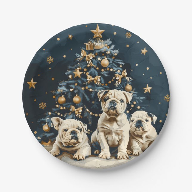 Assiettes En Carton Arbre de Noël Chien de taureaux Anglais Chien de C (Devant)