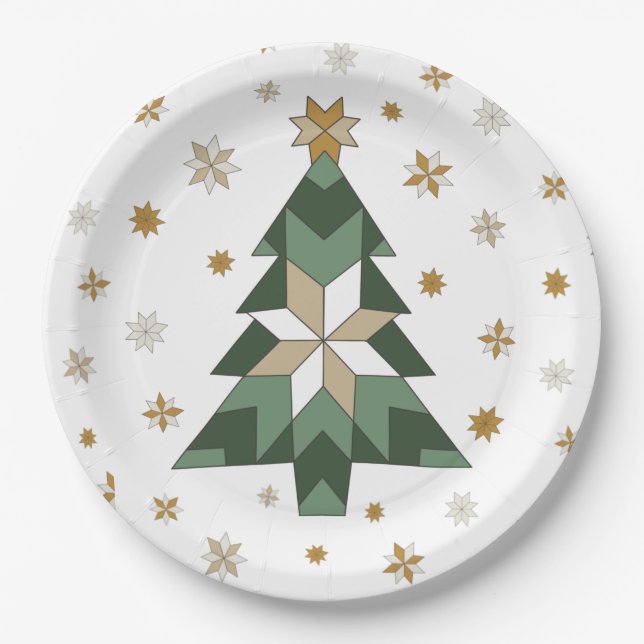 Assiettes En Carton Arbre de Noël de la ferme moderne (Devant)