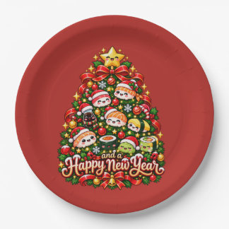 Assiettes En Carton Arbre de Noël en Sushi Kawaii
