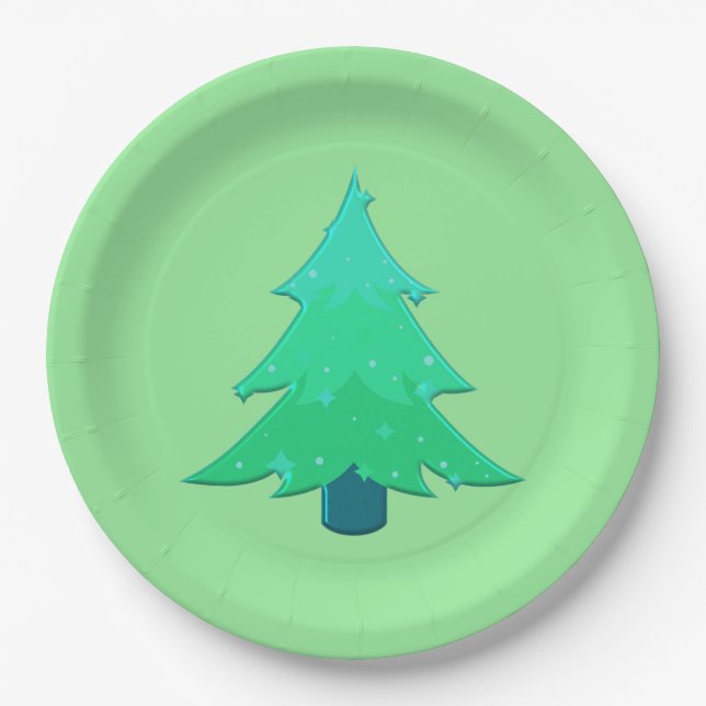 Assiettes En Carton Arbre de Noël étincelant (Devant)