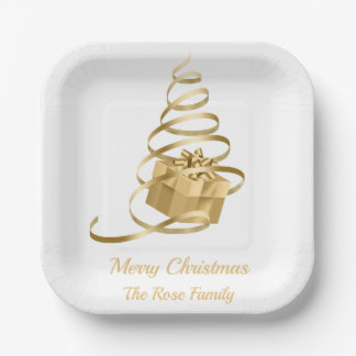 Assiettes En Carton Arbre de Noël Gold Ribbon présent