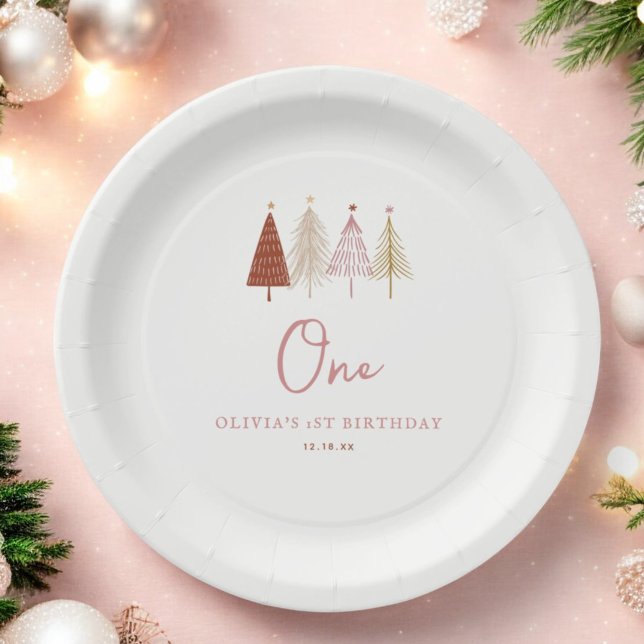 Assiettes En Carton Arbre de Noël Hiver Onederland Girl 1er anniversai (Créateur téléchargé)