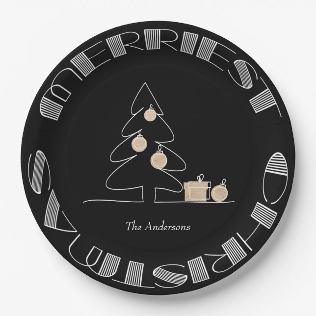 Assiettes En Carton Arbre de Noël le plus joli Noir (Devant)