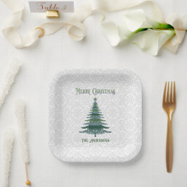 Assiettes En Carton Arbre de Noël moderne Blanc vert personnalisé