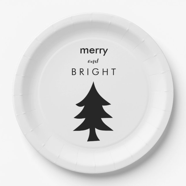 Assiettes En Carton Arbre de Noël moderne noir et blanc (Devant)
