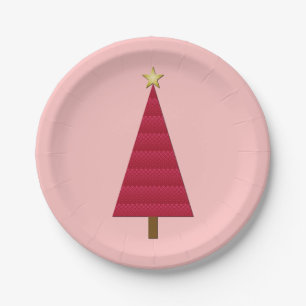 Assiettes En Carton Arbre de Noël moderne profond rouge damé