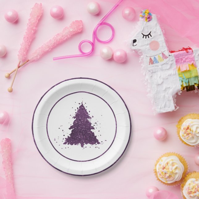 Assiettes En Carton Arbre de Noël Moody | Plum profond (Fête)