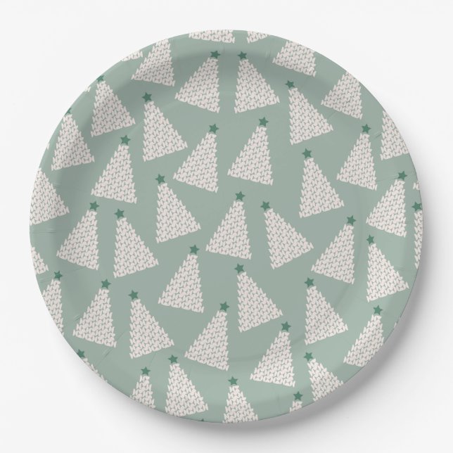 Assiettes En Carton Arbre de Noël Motif Sage Green (Devant)