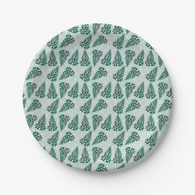Assiettes En Carton Arbre de Noël Motif Snowflakes SnowGreen (Devant)