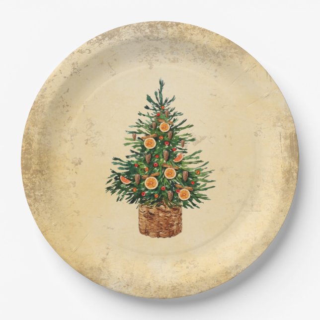 Assiettes En Carton Arbre de Noël Pays traditionnel Simple (Devant)