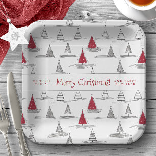 Assiettes En Carton Arbre de Noël rouge Motif#5 ID1009