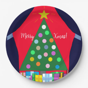 Assiettes En Carton Arbre de Noël vert avec Draps Bleus :
