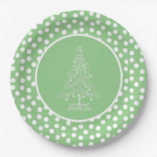 Assiettes En Carton Arbre de Noël vert et blanc