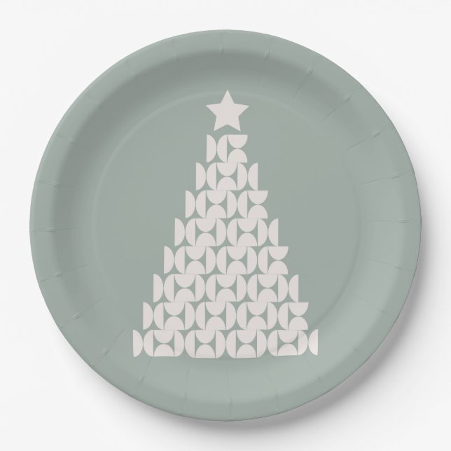 Assiettes En Carton Arbre de Noël vert Sage (Devant)