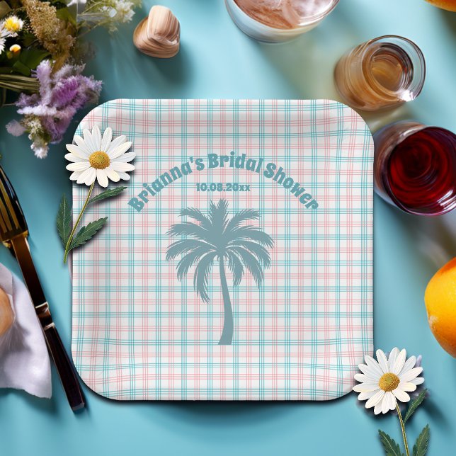 Assiettes En Carton Arbre de palmier Azur Rose Mariage Shower (Créateur téléchargé)