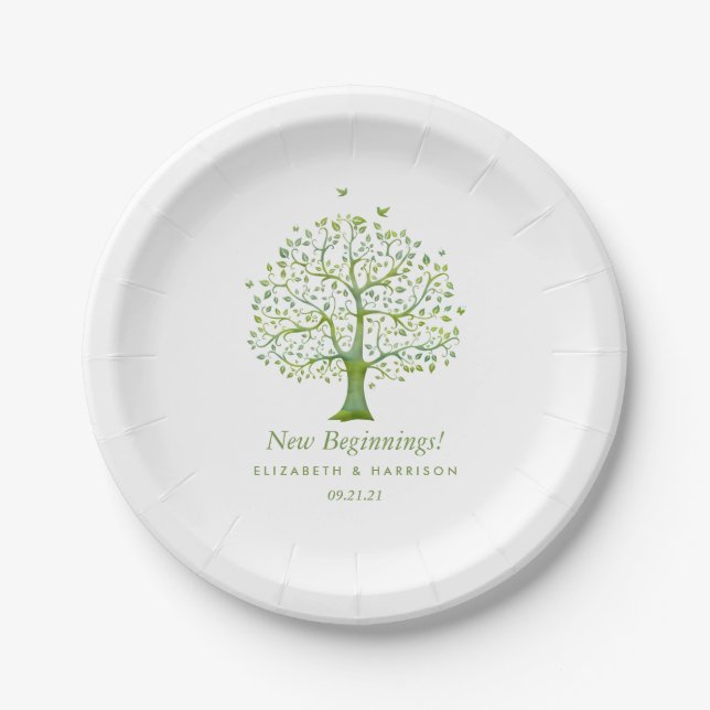 Assiettes En Carton Arbre de vie, mariage élégant (Devant)