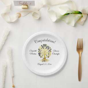 Assiettes En Carton Arbre d'or de la vie intemporelle Sophistiqué élég