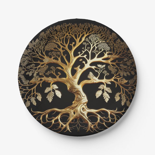 Assiettes En Carton Arbre doré de la vie Yggdrasil (Devant)