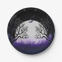 Assiettes En Carton Arbre éffrayant Purple & Black Pleine lune chauve 